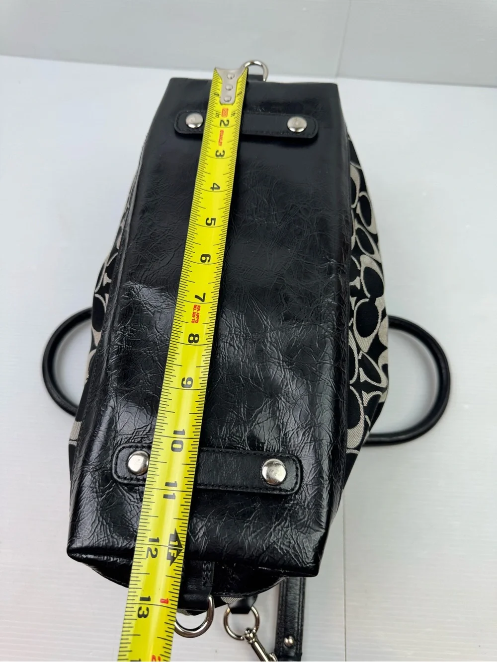 Coach F15443 Black Signature C Sateen Patent Leather Satchel Shoulder Handbag Ba